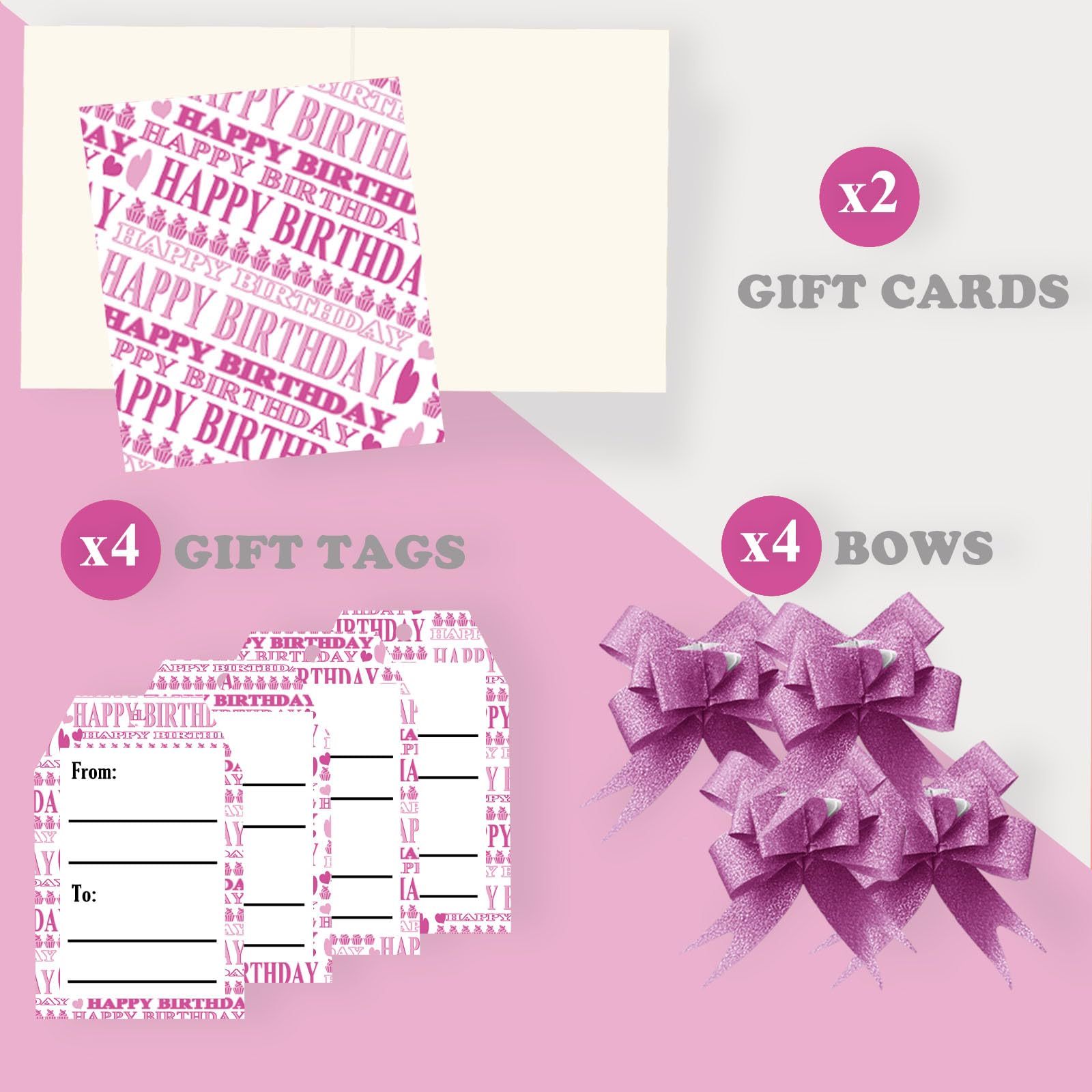 Carta Da Regalo,Carta Da Regalo Compleanno 85 * 60cm Grande Formato Con 4 Mosca Rosa,2 Biglietto Auguri,4 Etichettecarta Regalo Per Bambino Ragazze Ragazzi Donne Uomini