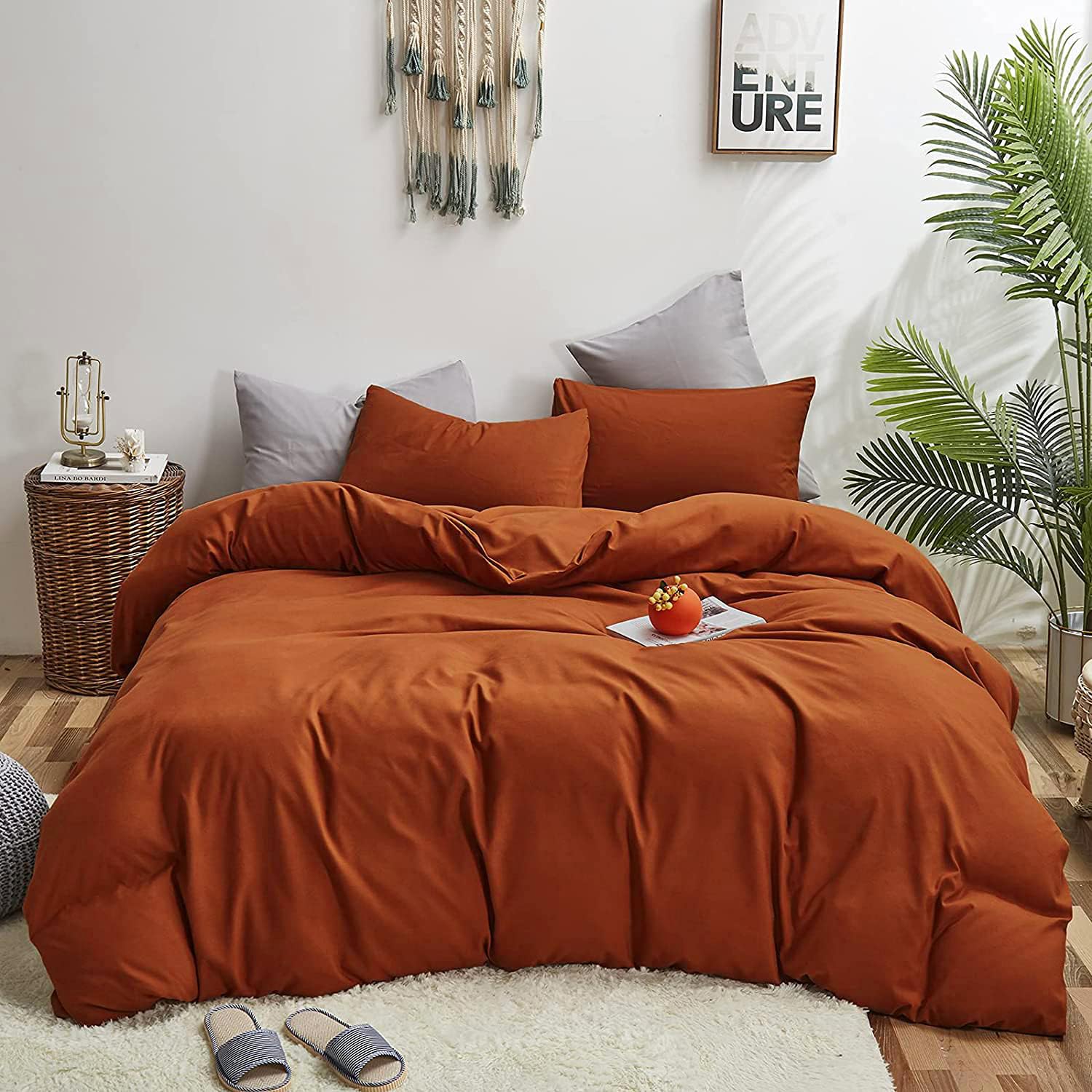CLOTHKNOW Terracotta Queen Comforter Set 3Pcs Burnt Orange Bedding Comforter Sets Rust Queen Comforter Soft Caramel Queen Size Comforter Sets