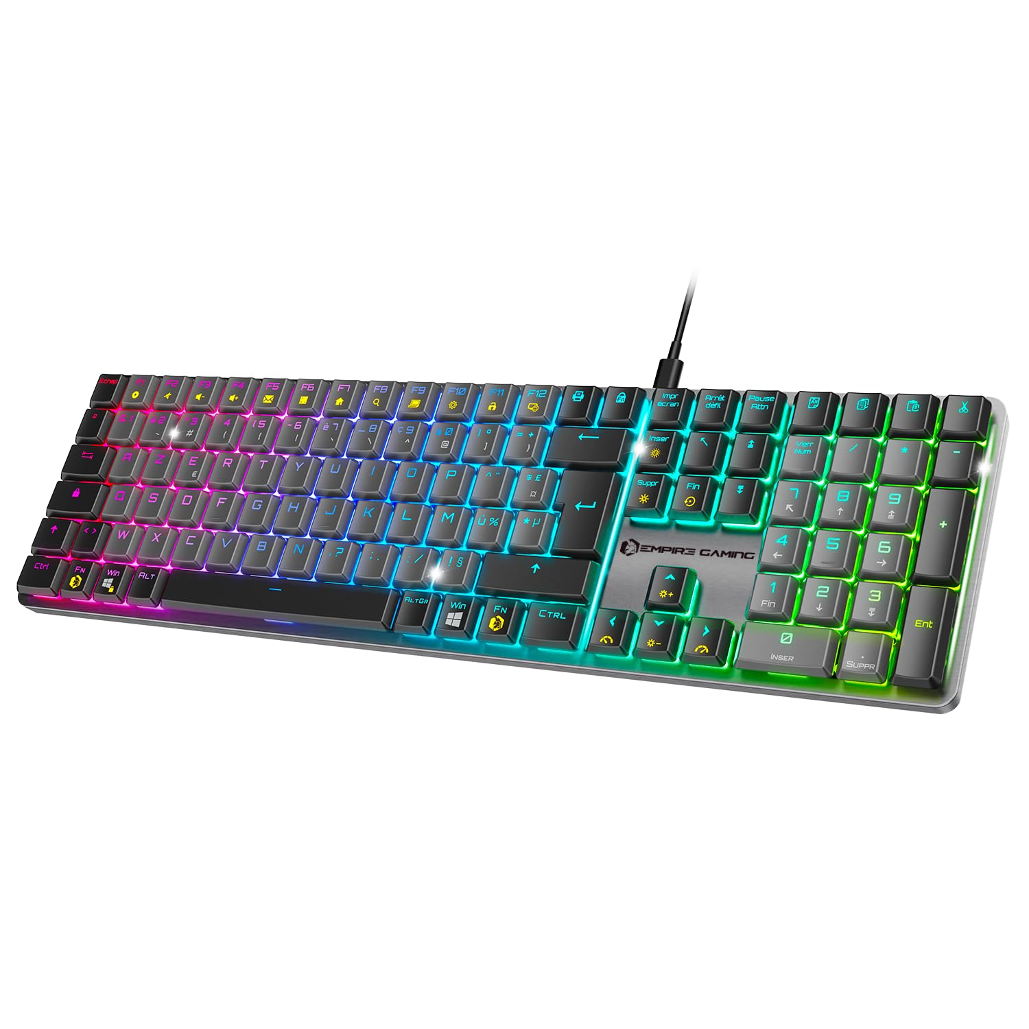 EMPIRE GAMING K243 - Przewodowa mechaniczna klawiatura do gier FR (AZERTY) 111 klawiszy USB-C, przełączniki MX Red, RGB 24 efekty, Anti-Ghosting NKRO, kompatybilna z PC i konsolami