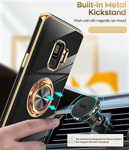Miniatura 5 de LeYi Funda para teléfono Samsung Galaxy S9 con soporte de anillo giratorio de 360, soporte magnético, chapado en oro rosa con borde protector para