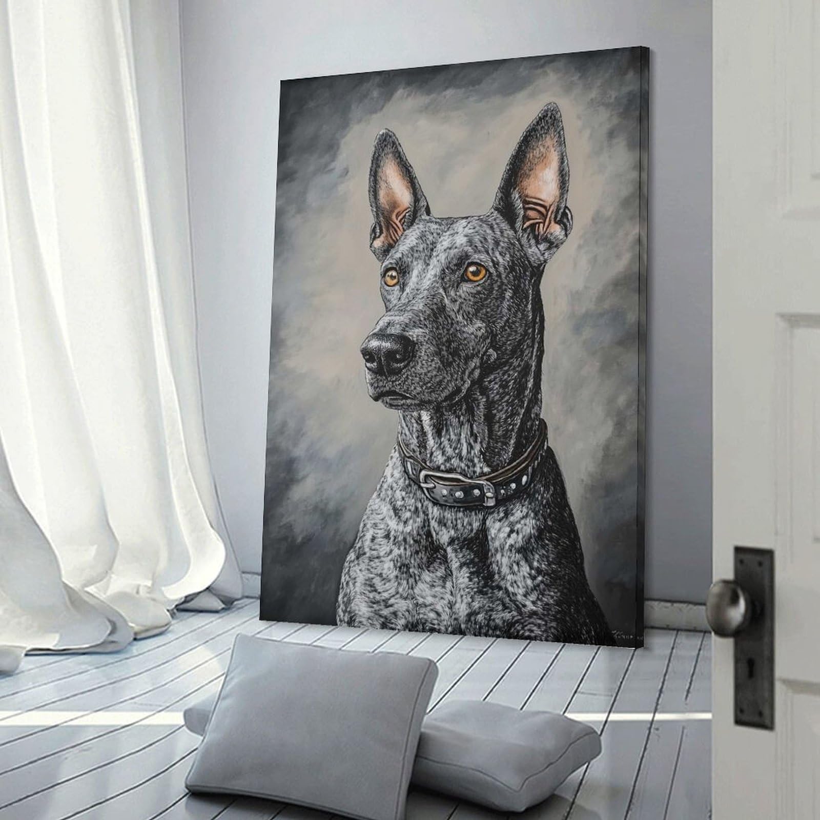 Junmoney Decorative Wall Artwork Black And White Dog Portrait, 24x36inch(60x90cm), for Calm Bedrooms, Home Corners Or Flats, An Easy Wall Refresh for Bedrooms