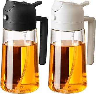 2PCS Oil Sprayer for Cooking, 16oz/470ml 2 In 1 Glass Olive Oil Sprayr & pourer for Kitchen, Air Fryer, Cooking, Salad, BBQ (Black,White)