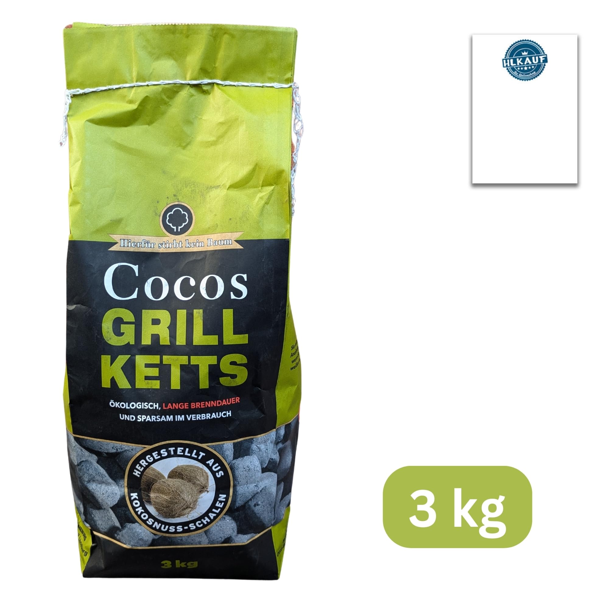 Kokosnuss Cocos Grillbriketts Premium Qualität aus Kokos-Kohle | 6kg | extra Lange Brenndauer | Made in Germany | Raucharm + GRATIS HL Kauf Block