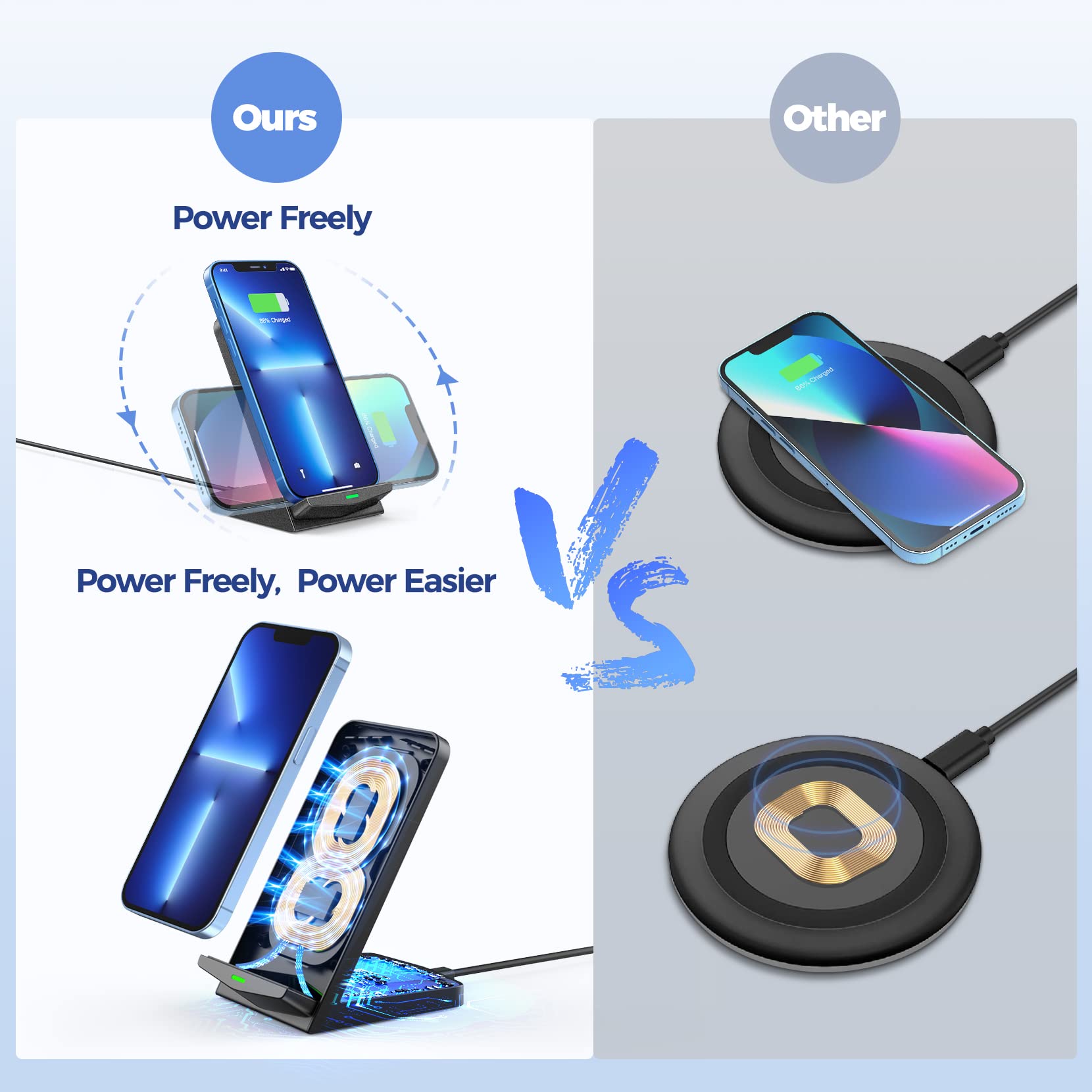 2 in 1 Wireless Charger Charging Station Stand 20W Fast Charge for iPhone 17 Pro Max/17 Air/16 Pro/15/14/13/12/11/XS/XR/8 Plus,AirPods,Samsung Galaxy S25/S24/S23/S22/S21,Note20/10,Galaxy Buds,Black