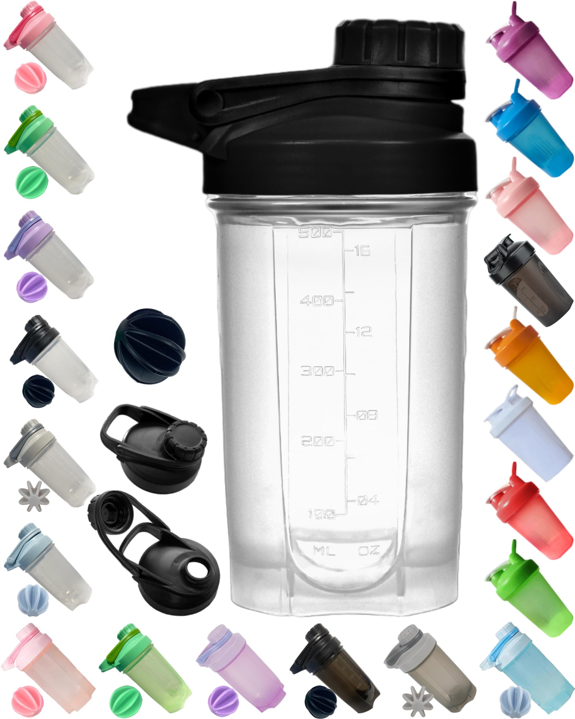EBAT Anti-Drop BPA Free Shaker Bottle (Dark Black Lid & Clear Cup) 16OZ/500ML - Stylish Mechanic Design (Twist Cap Lockable,Leak Proof,Slim Arm,Large Moden Loop),Hard 1.77" Microwaveable Blender Ball