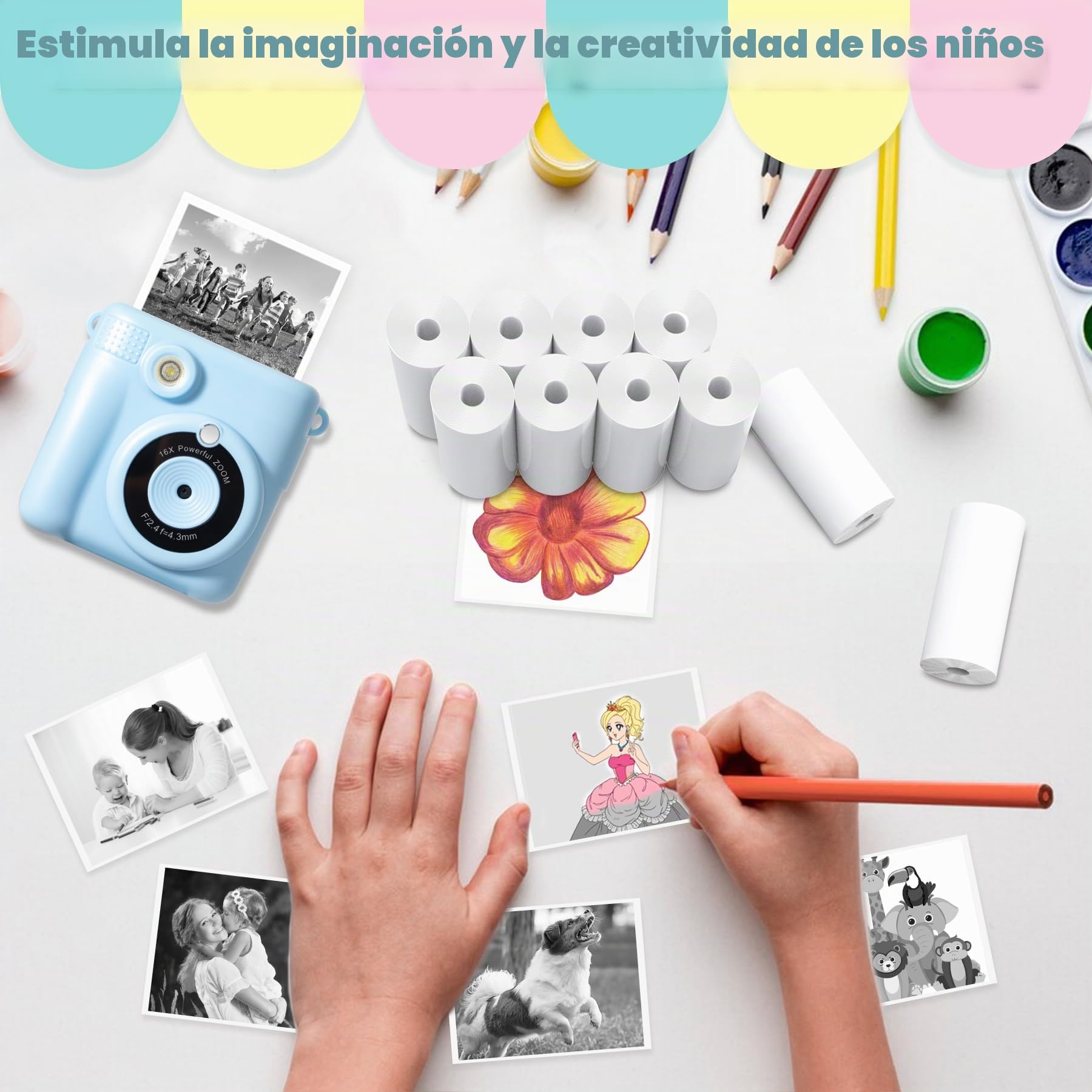 Papel de Impresión Para Cámara Infantil,Impresora para Cámara Portátil de Impresión Instantánea para Niños, Papel Impresora Termica (Blanco-12)