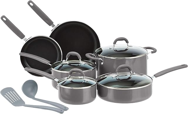 Amazon Basics Céramique Non-Stick 12-Piece Ensemble d'articles de cuisine gris - Pots, casseroles et ustensiles