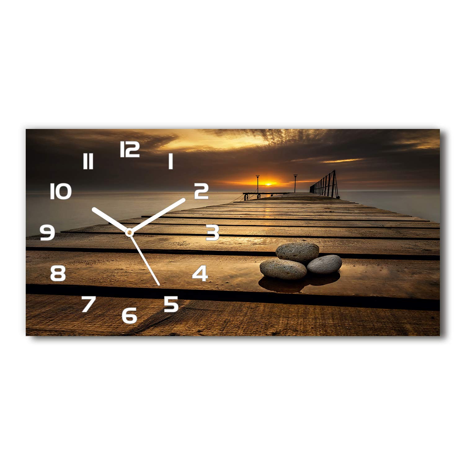 Horloge en verre 60x30cm Tulup silencieuse sur pied motif promenade blanc