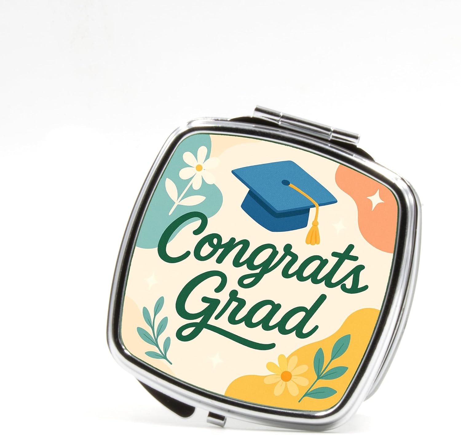 Graduation Gift Compact Mirror – Travel Makeup Mirror – Purse Keepsake for Women or Men (Congrats Grad – Garden Flowers) image 4