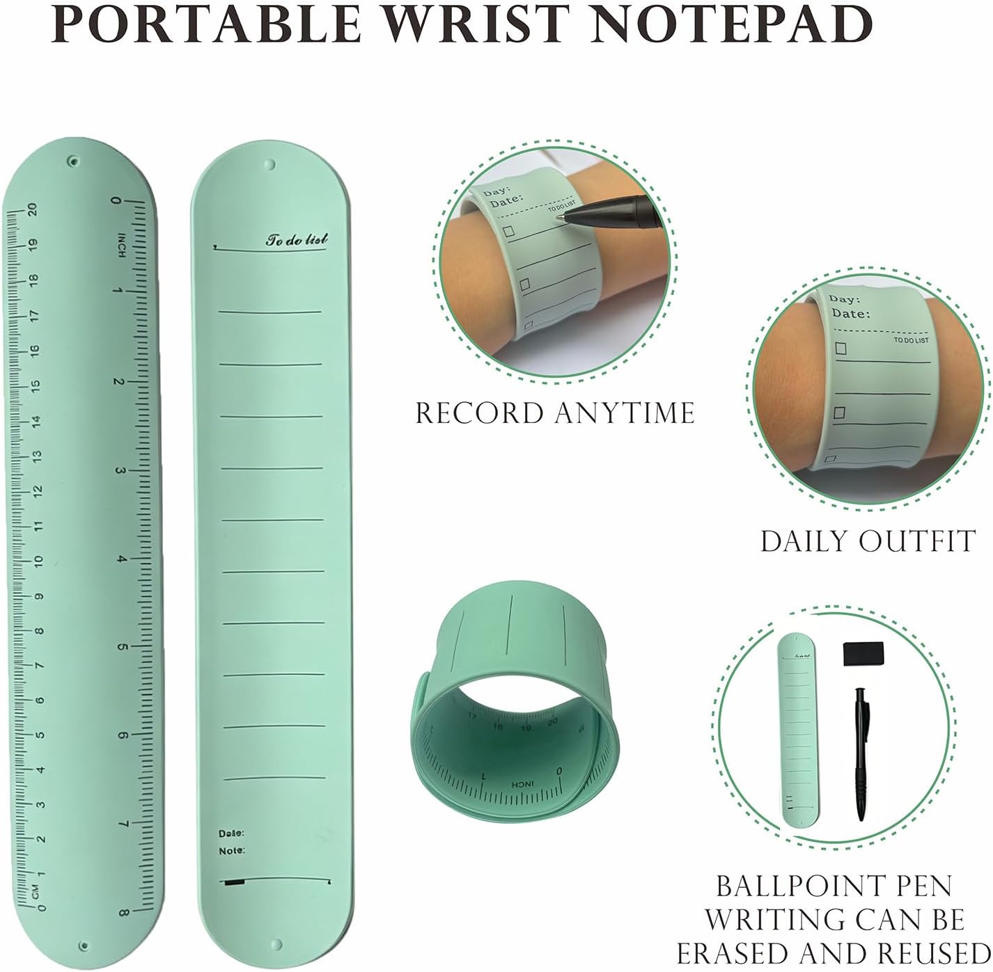 6Pcs Reusable Wrist Memo 9.37x1.77in Erasable Notepad for Most Users image 4