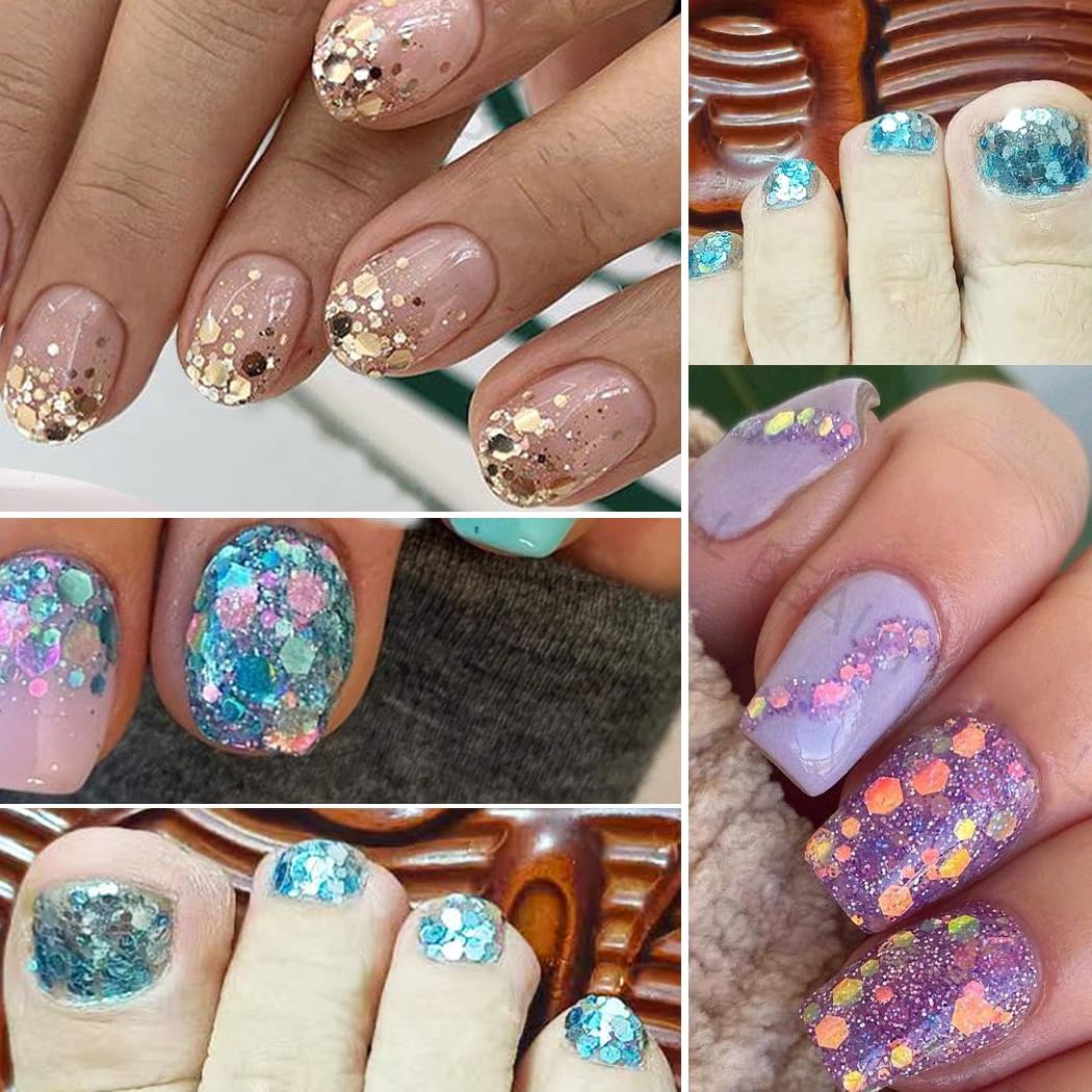 2 Boxes 24 Colors Chameleon Holographic Glitter Mermaid Nail Art Sequins | 3D Flakes Laser Gradient Nail Glitter Design Shiny Glitters Powder Accessories for Women Manicure DIY Decorations