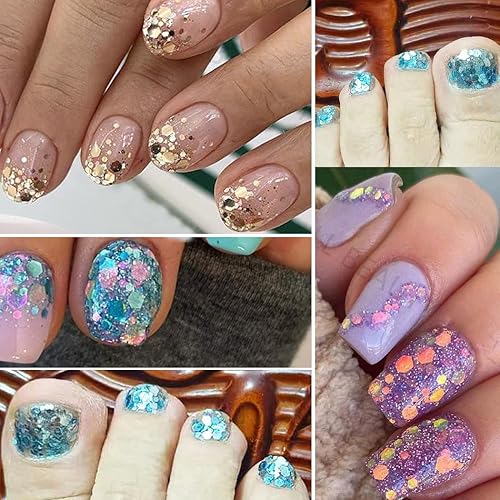 Miniatura 6 de 2 cajas de 24 colores camaleón holográfico con purpurina de sirena, arte de uñas, lentejuelas, copos 3D, degradado láser, diseño de purpurina para