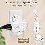 SURAIELEC Remote Control Outlet, Wireless Remote Light Switch, 100 FT, 15A/1875W, No Interference, Expandable Indoor Compact Side Outlet Plug for Lamps, Fans, Christmas Trees, Small Appliances