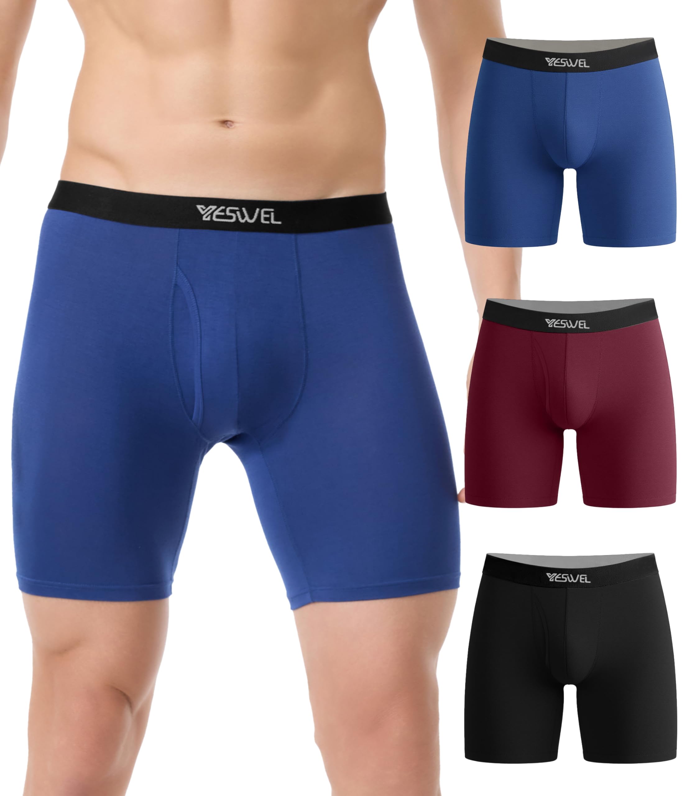 YESWEL Mens Underpants, Boxer Shorts Multipack of 3, Anti Chafing modal Boxers, Moisture Wicking Breathable Underwear, No Itchy Labels Pants Trunks (Multicolor 02, L)