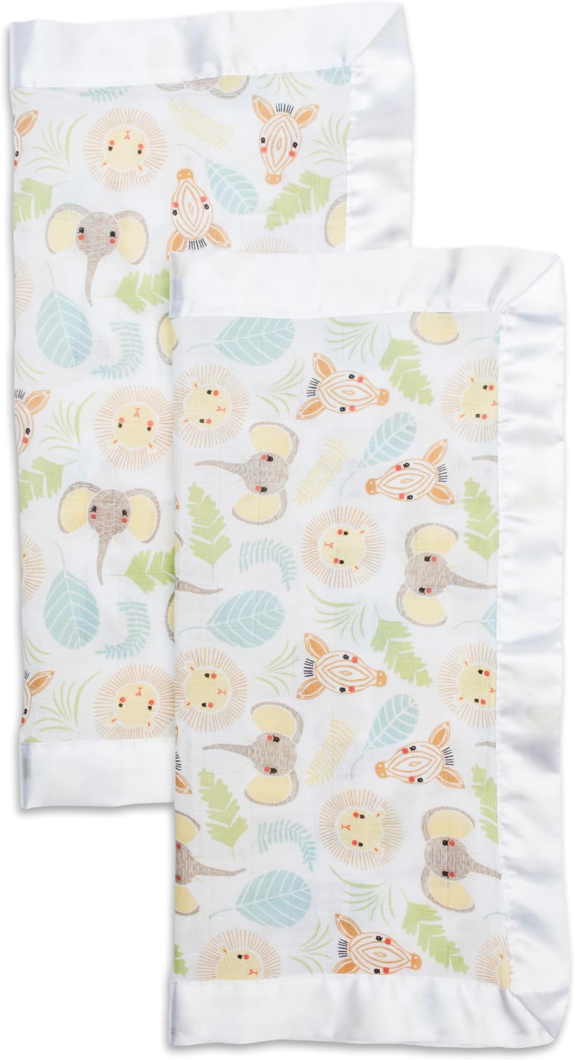 Baby Security Lovey Blankets| Unisex Softest Breathable Cotton Muslin Security Blanket with Silky Satin Trim| Neutral Comforting Blanket for Girls & Boys | 16in by 16 in| Jungle Safari