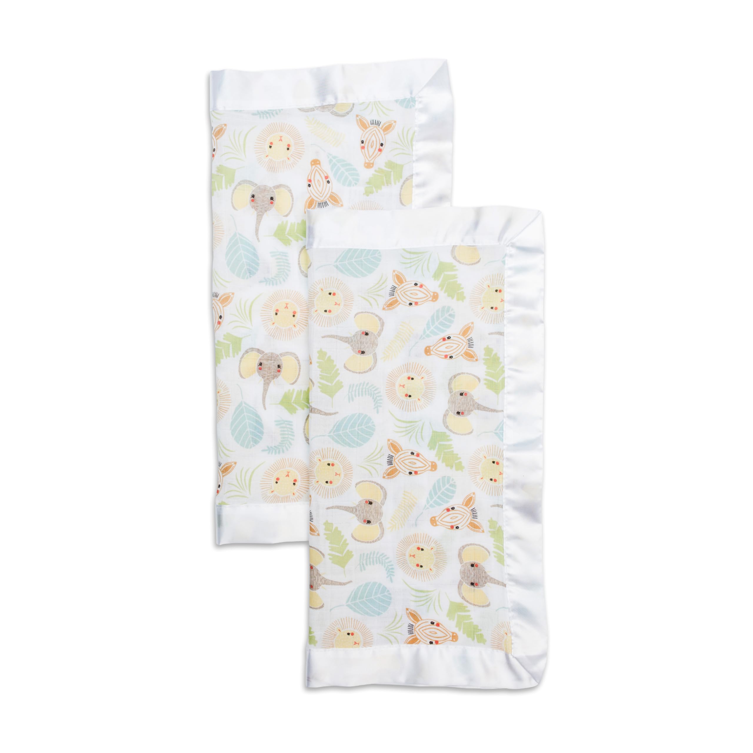 Lulujo Baby Security Lovey Blankets| Unisex Softest Breathable Cotton Muslin Security Blanket with Silky Satin Trim| Neutral Comforting Blanket for Girls & Boys | 16in by 16 in| Jungle Safari