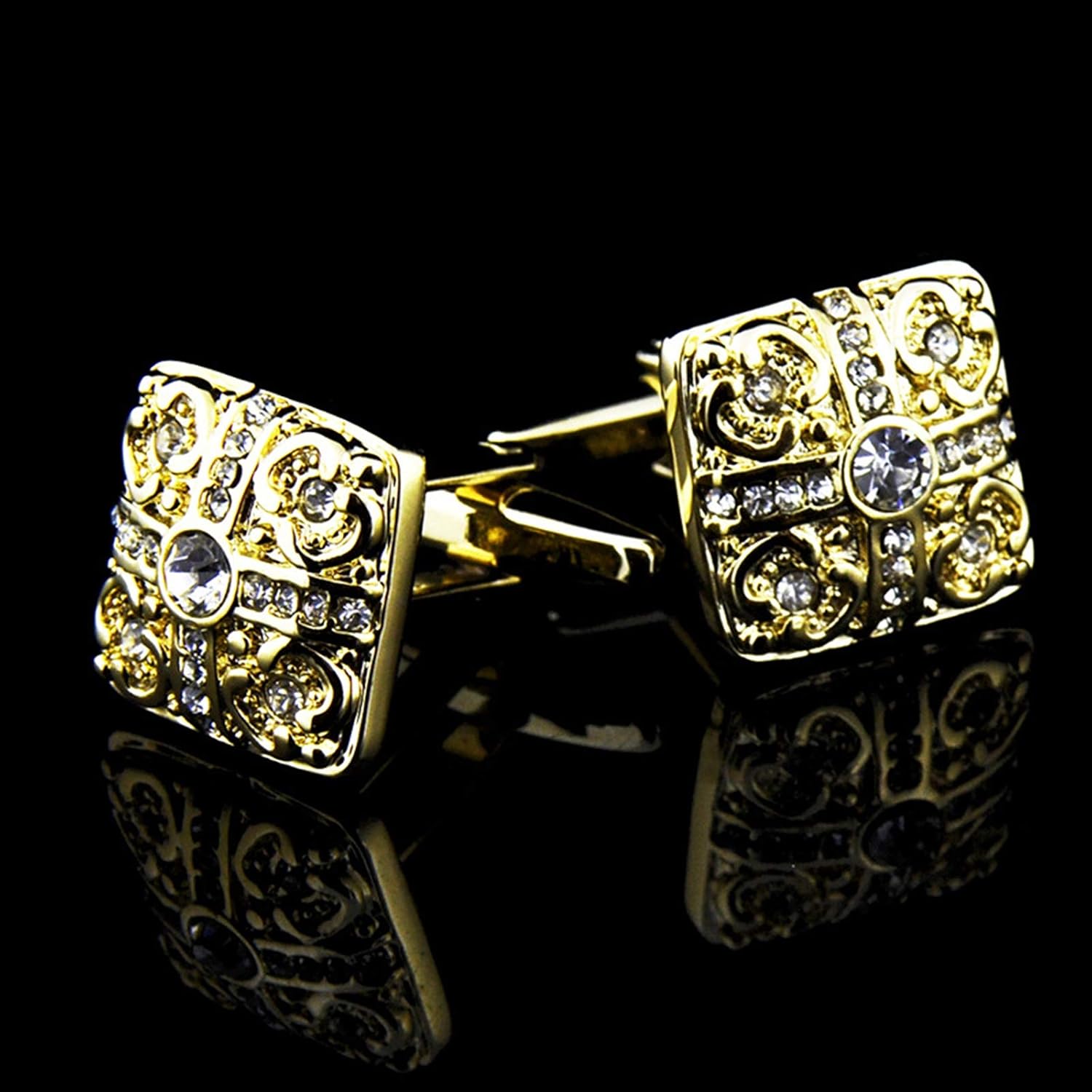 Daesar Copper Cufflinks for Men Cufflink Shirts for Boys Square Cross Cubic Zirconia Gold Cuff Links and Studs