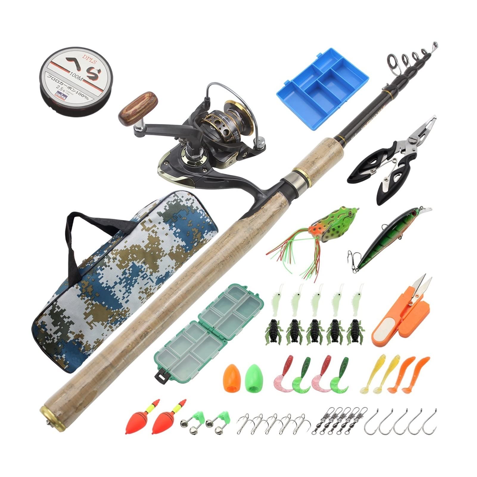 Best Frog Fishing Rod – ROMLN Fishing Rod Shrink Lua Rod Set Straight Handle Wooden ...