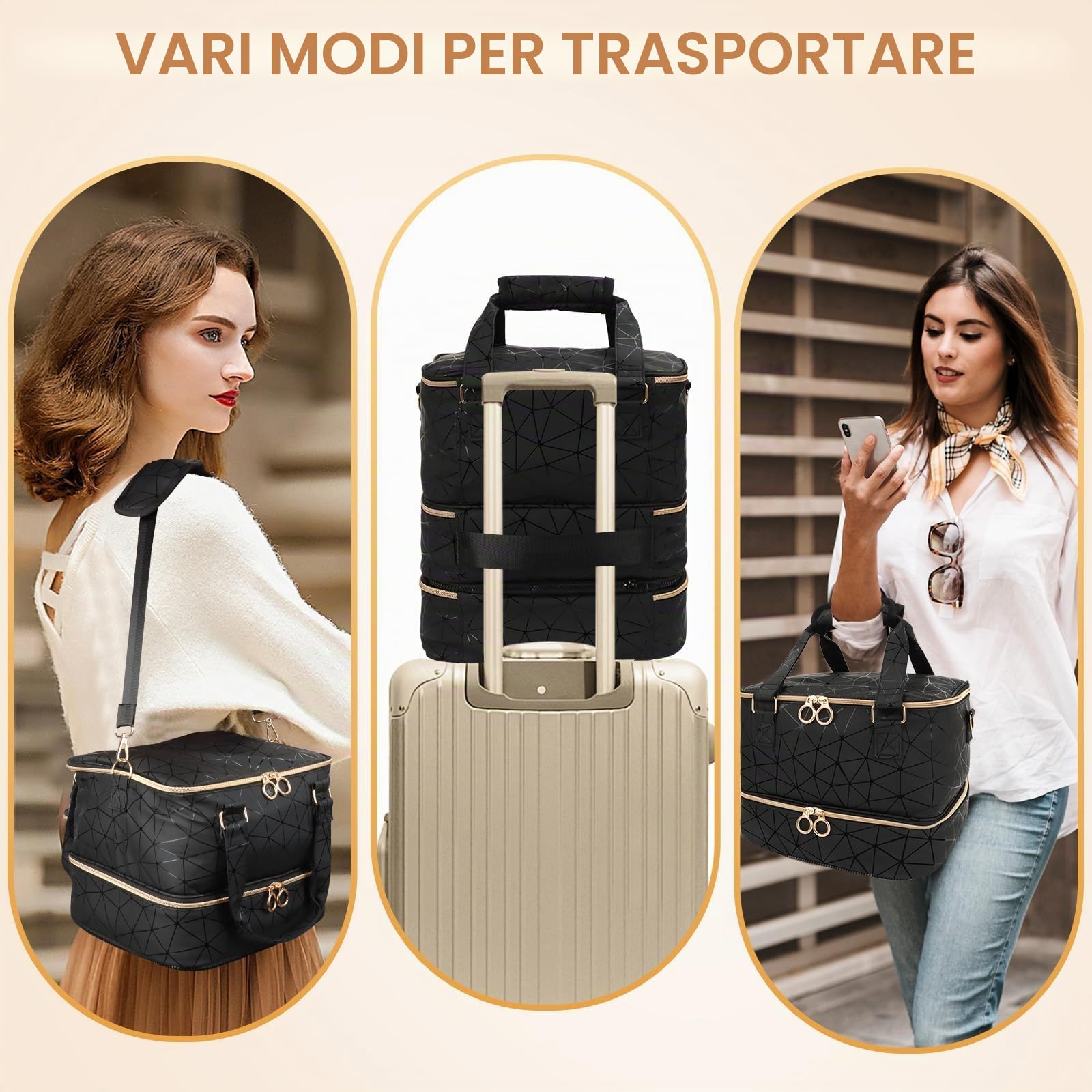 Grande borsa organizer per smalti, contiene 84 flaconi (15 ml/0,5 fl.oz) e lampada per unghie, custodia per il trasporto di smalti, kit per unghie strumenti per manicure (Nero)