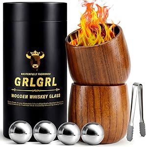 Charred Wooden Whiskey Glasses, Gifts for Men Old Fashion Bourbon Drinking Collins Cup, Perfect Presents for Dad, Boy Friend, Husband, Brother or Whiskey Lovers, 2 pack