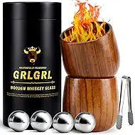 Charred Wooden Whiskey Glasses, Gifts for Men Old Fashion Bourbon Drinking Collins Cup, Perfect Presents for Dad, Boy Friend, Husband, Brother or Whiskey Lovers, 2 pack