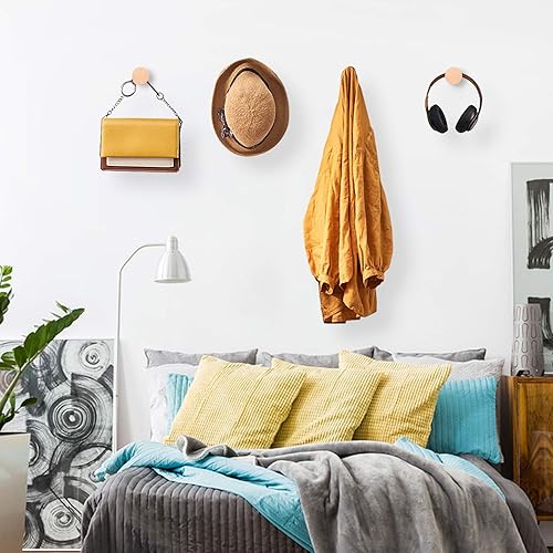 Miniatura 3 de Paquete de 4 ganchos de pared de madera, clavija de madera para colgar sombreros, gorras, bolsos, perchero montado para entrada, pasillo,