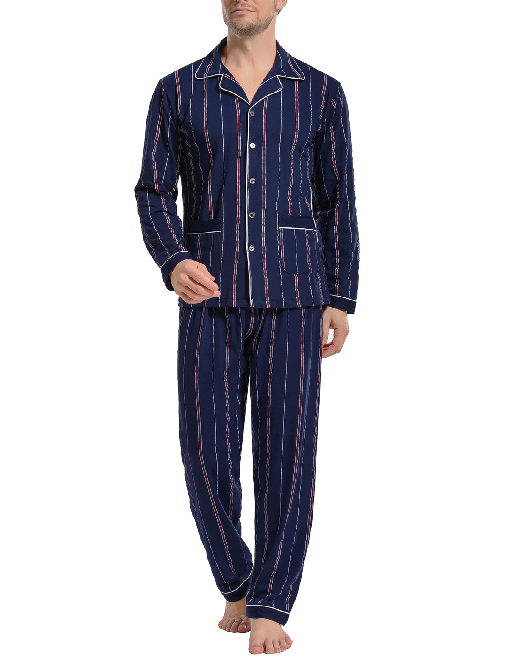 iClosam Pigiama Uomo Inverno Cotone 2 Pezzi Set Pigiama Uomo Caldo Plaid Classico Camicia Maniche Lunghe e Calze Pigiama Confortevole