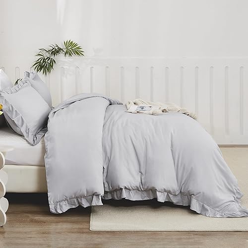 Miniatura 107 de Litanika Juego de edredón Queen de 3 piezas, color rosa rubor, para niñas y mujeres, con volantes, lindos edredones y juegos de ropa de cama, 02