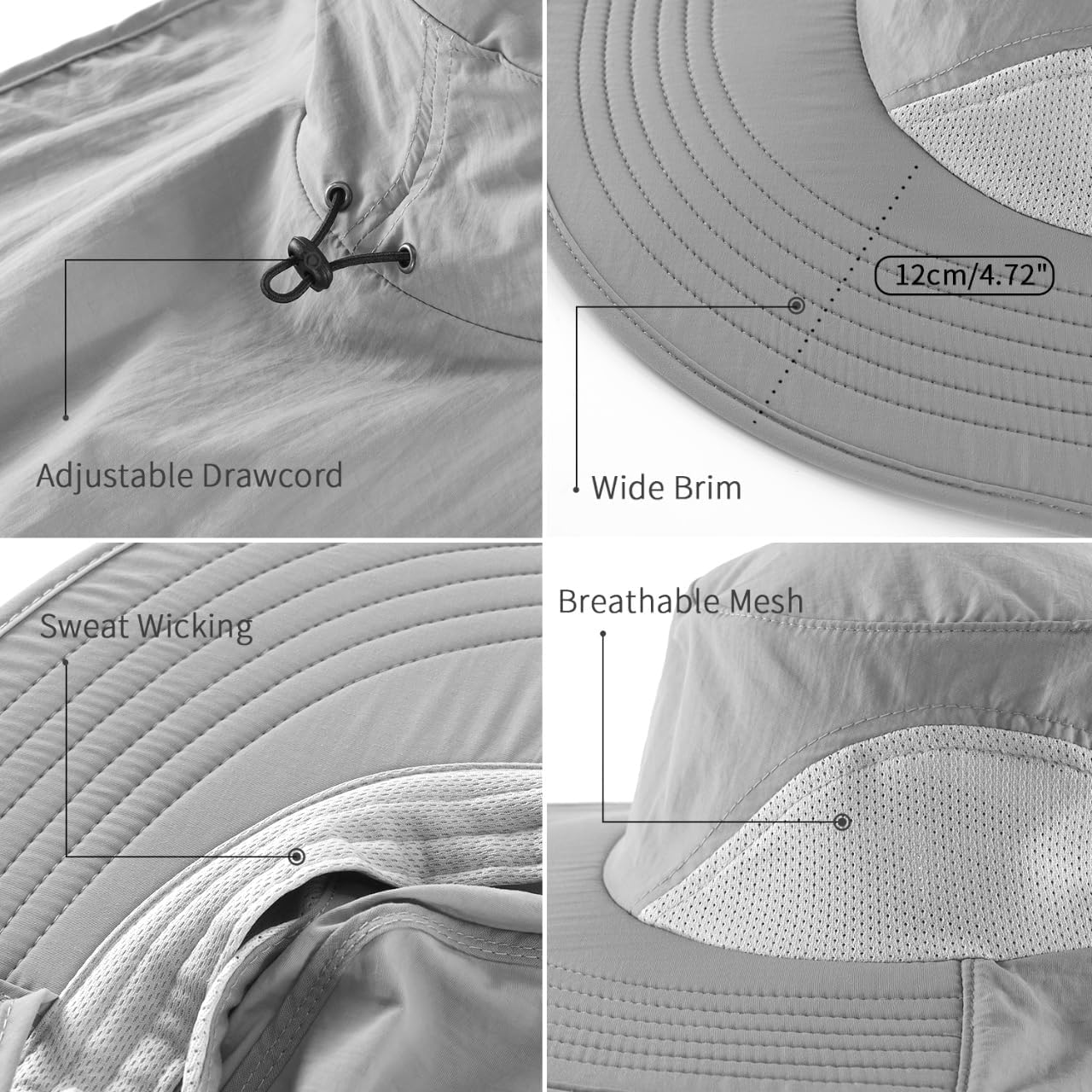 Home Prefer Outdoor UPF50+ Sun Hat Wide Brim Mesh Fishing Hat with Neck Flap - Image 4