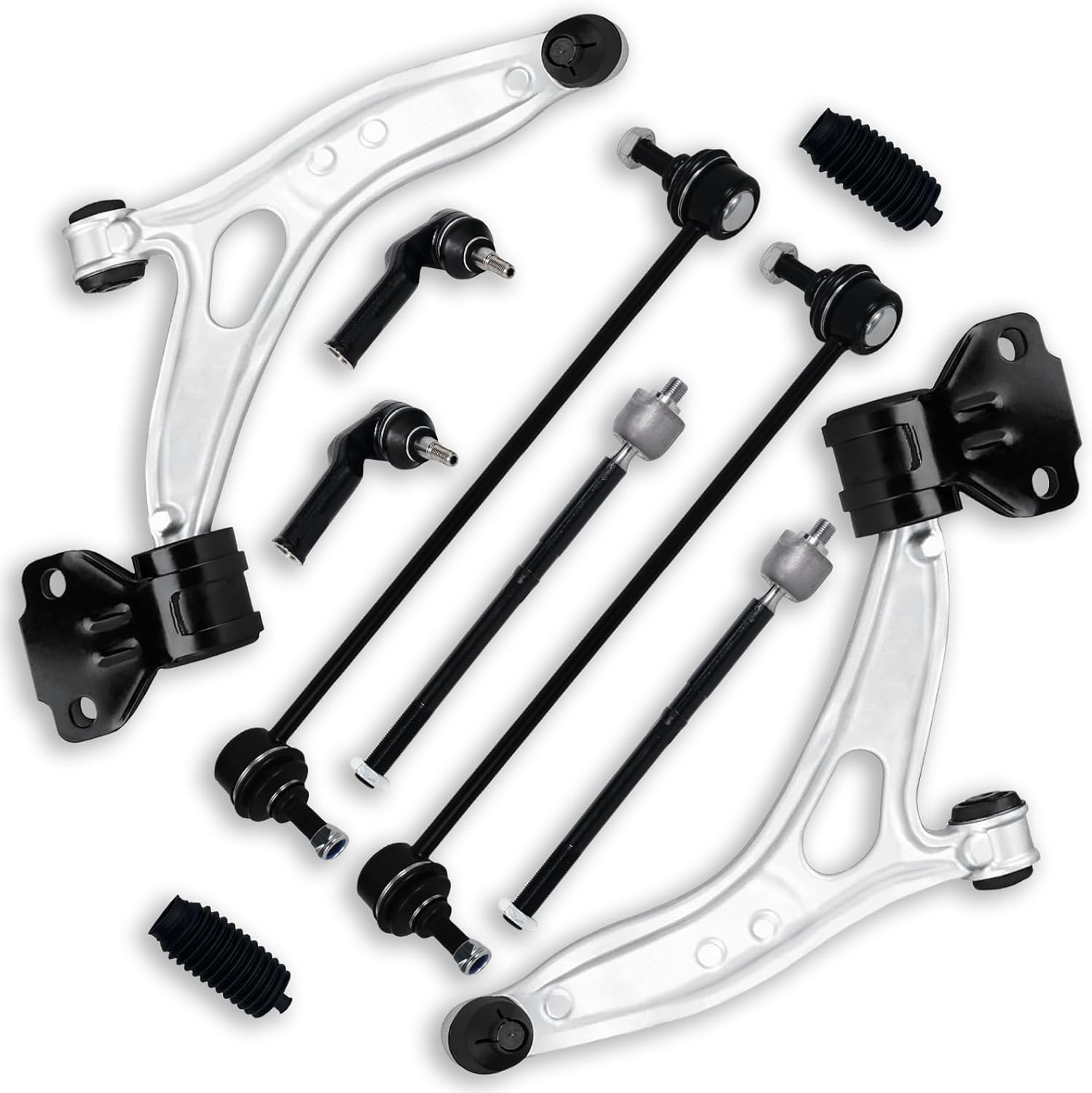Front End 8pc Suspension Kit Fit for 2013-2018 Ford C-Max, 2012-2018 Focus, 2 Front Lower Control Arms K622788 K622753 w/Ball Joints, Sway Bar Links, Outer/Inner Tie Rod Ends