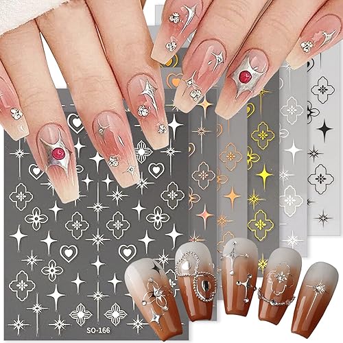 8 hojas de calcomanías de arte de uñas de estrella, autoadhesivas, holográficas, calcomanías de uñas, diseño de flores de estrella, suministros de