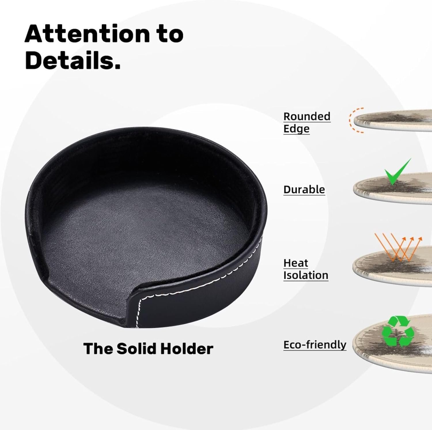 Famame 6 Pcs Vintage Bear in Stone Leather Coasters for Drinks with Holder Coaster Sets Drink Table Cup Coasters for Living Room Kitchen Coffee Decor - Image 6