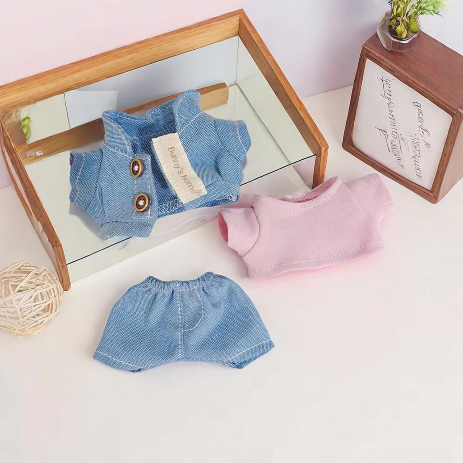 CALEMBOU Plush Doll Clothes, Cute Plush Dolll Clothes Suit for 6 Inches 10cm Plush Doll, Kawaii Doll Clothes Accessories Set for Birthday Gifts (Light Blue Cardigan Dress Set)
