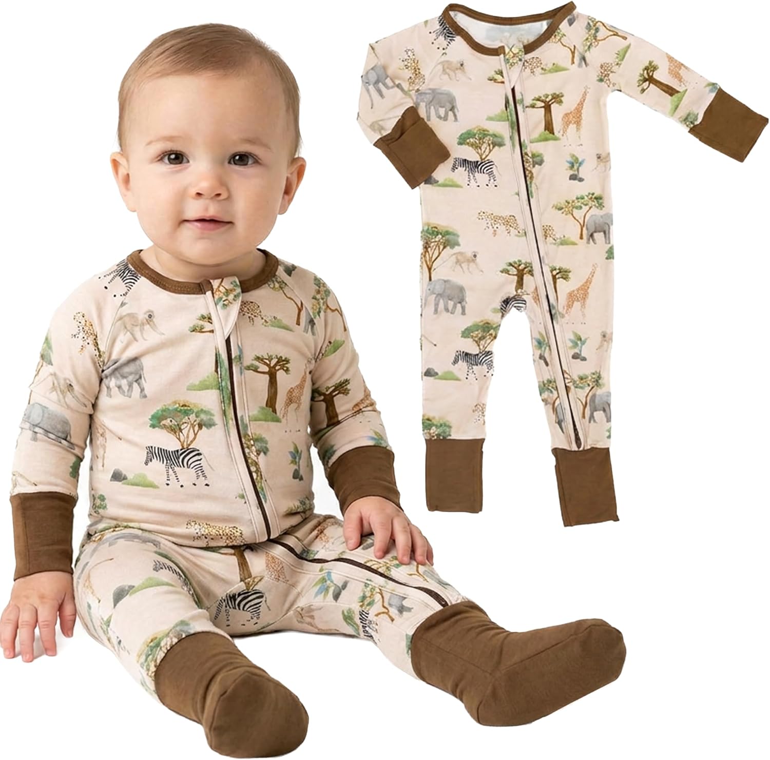 Baby Blues & Pink Viscose from Bamboo Baby Pajamas, 2-Way Zipper Convertible Footie Sleeper, Boys & Girls