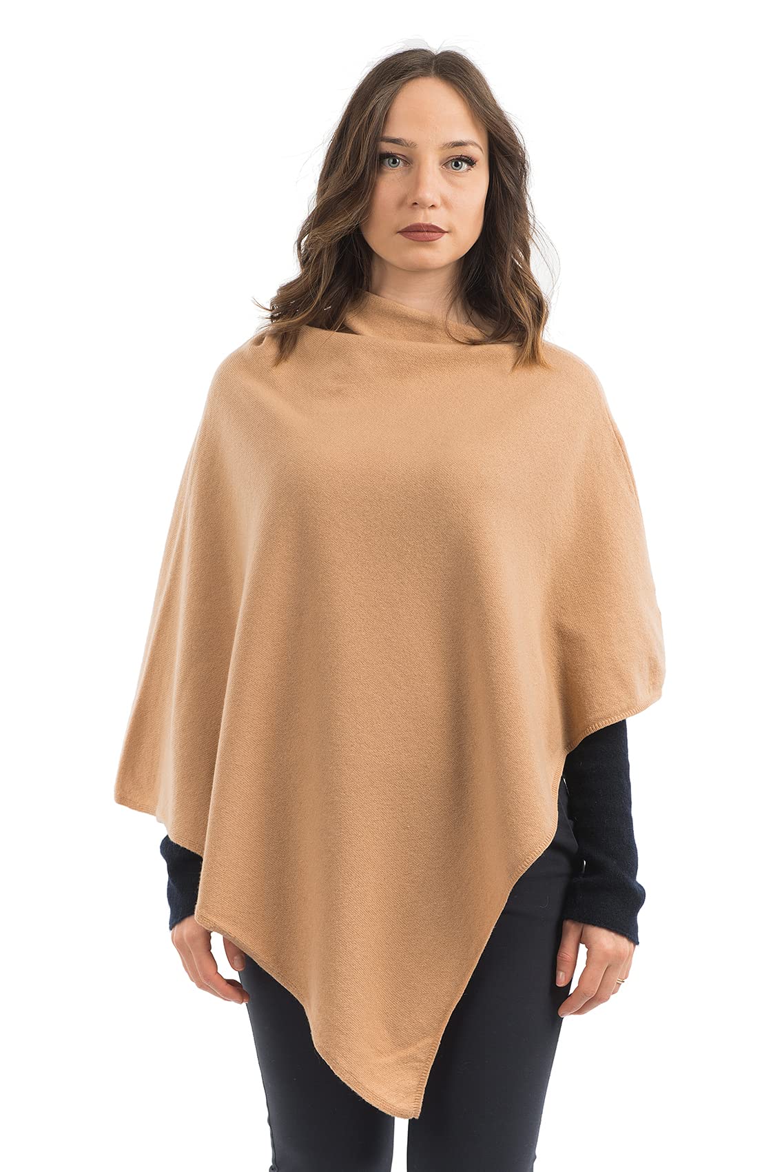 Dalle Piane Cashmere - Poncho in misto cashmere - Made in Italy - Donna, marrone chiaro, Taglia unica