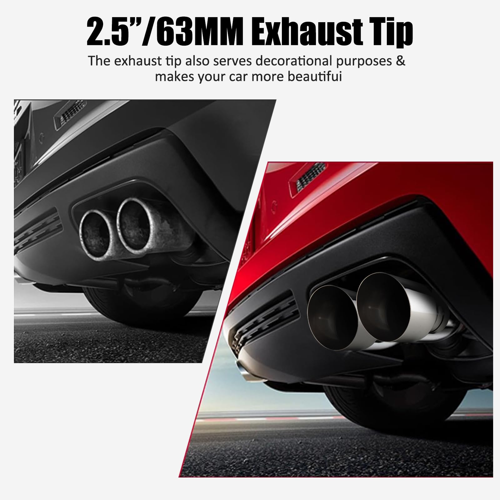 Catekro 2 Pezzi 63mm/2.5" Terminale Scarico Auto Universale, 170 mm di Lunghezza Uscita Scarico in Acciaio Inox Tubo Terminale Marmitta Sportivo per Auto Camion SUV Argento | 170 mm di Lunghezza Uscita Scarico Tubo Terminale Marmitta Sportivo per Auto Cam