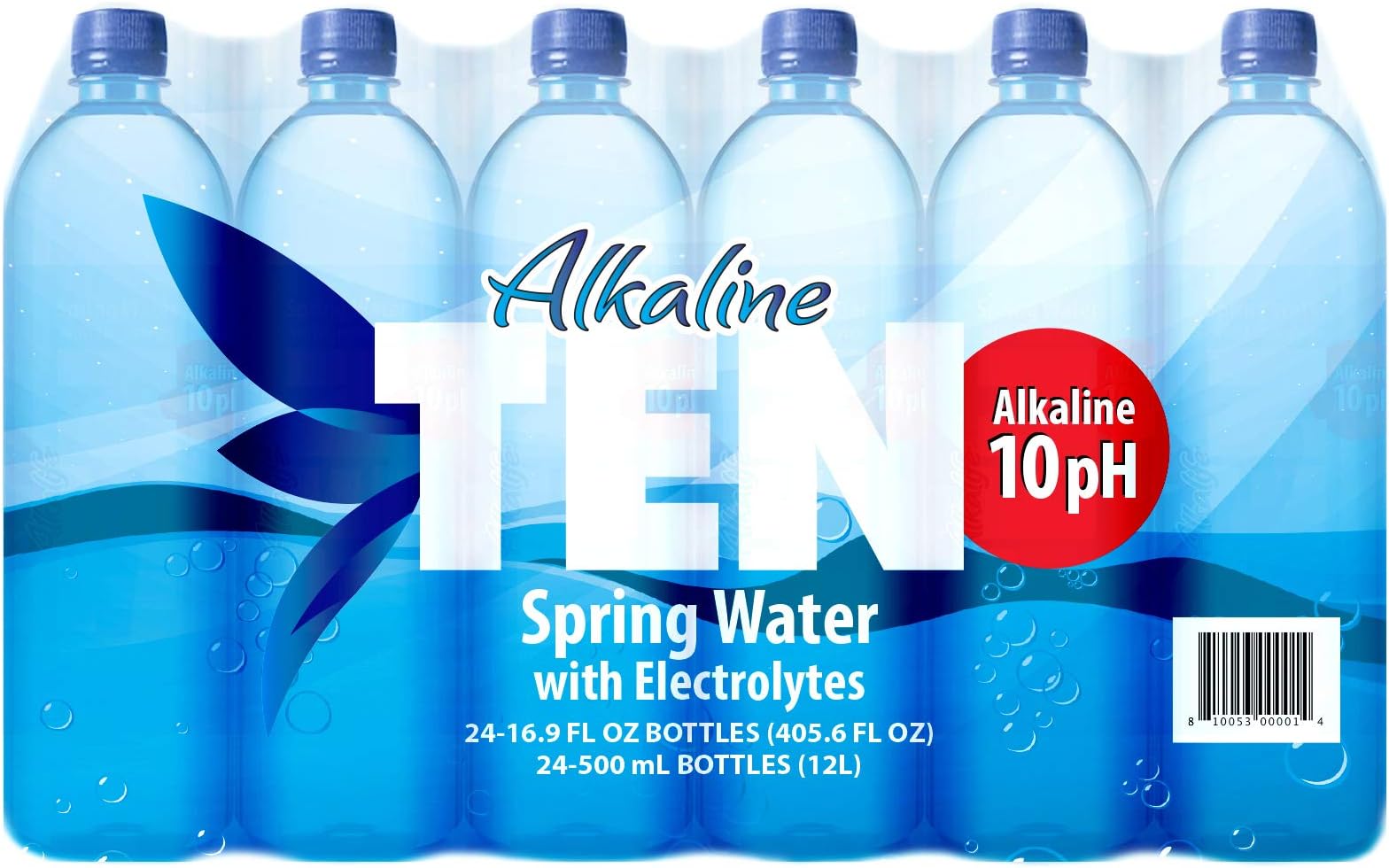 TEN Alkaline Spring Water, pH 10, High in Electrolytes, 16.9 Ounce Bottle (Pack of 24)