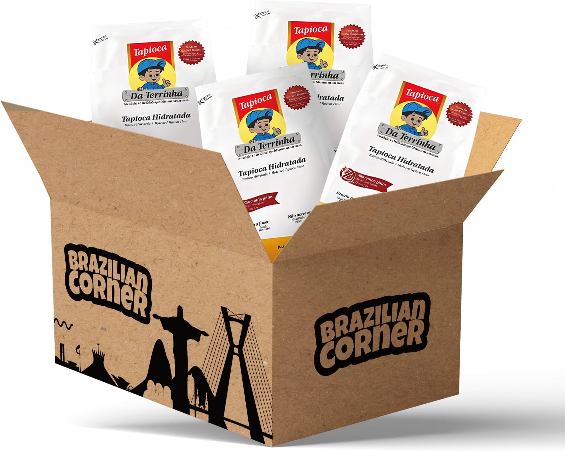 4 Pack Brazilian Corner Organic Tapioca Flour Starch Da Terrinha | Gluten Free & Non GMO | Massa Hidratada