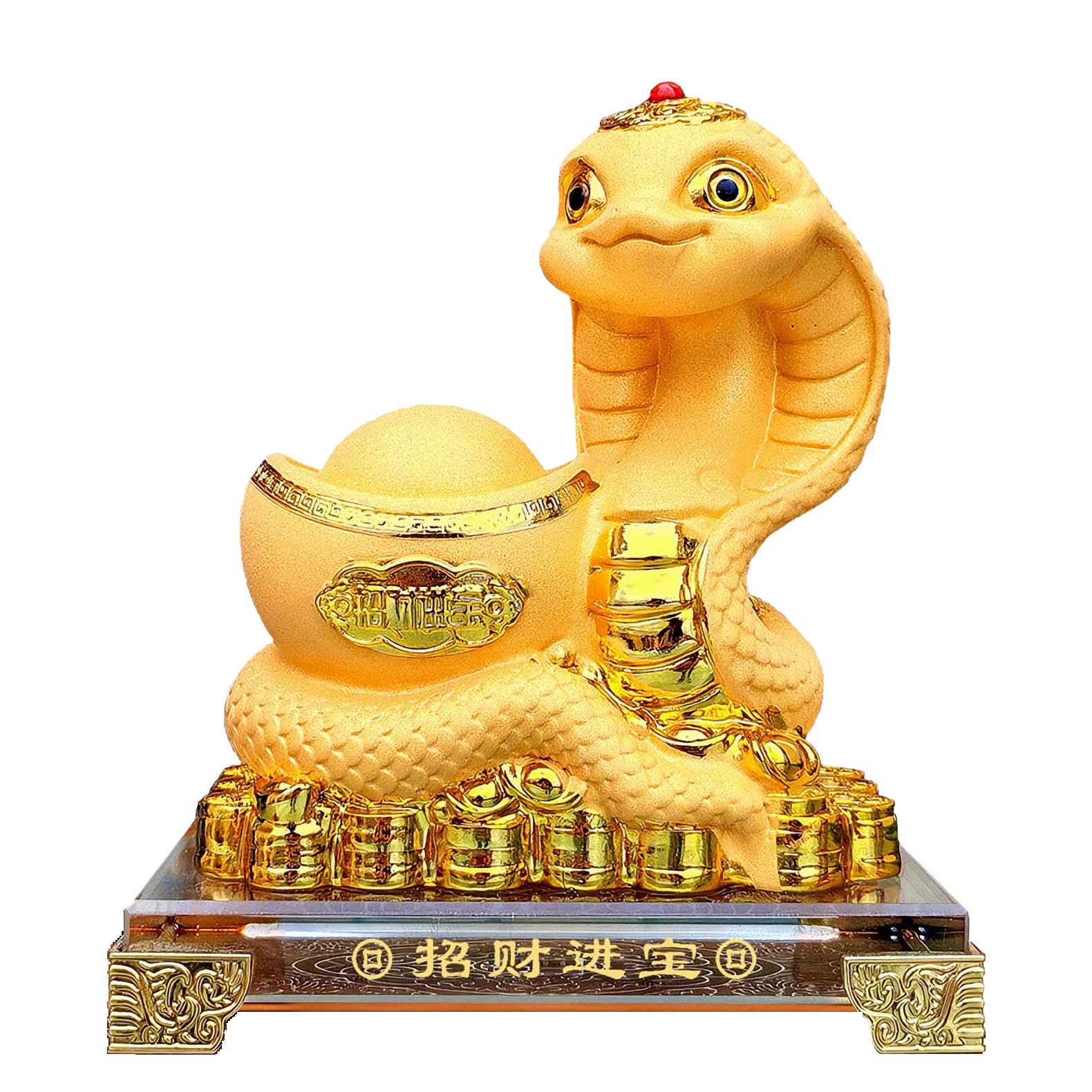 Statuette Serpent du zodiaque chinois 2025 objet de collection doré pour la richesse