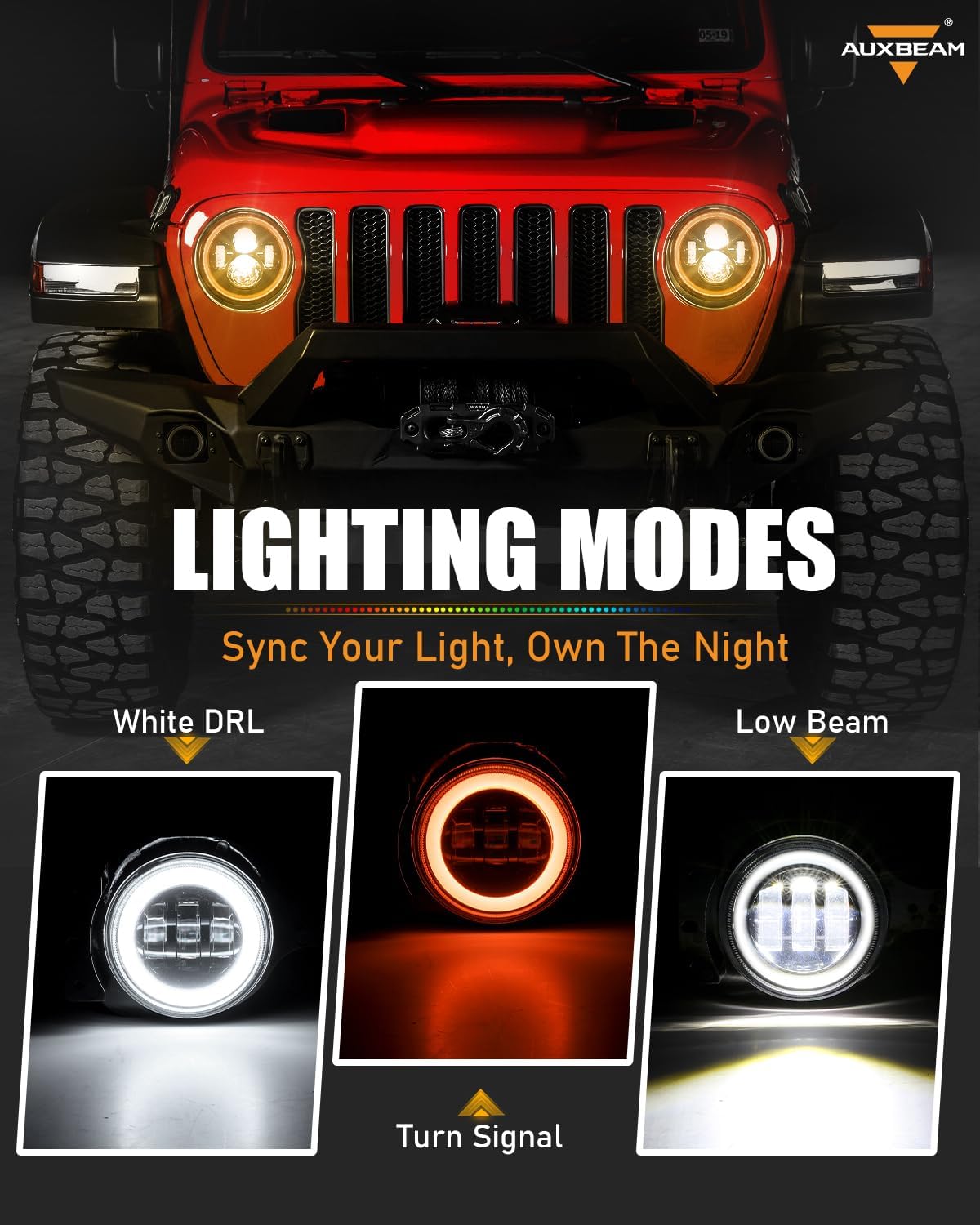 Auxbeam 2PCS 4 Inch RGB Round Fog Lights w/DRL Turn Signal, Bluetooth APP Control, LED Fog Lights Compatible with Jeep Wrangler JL 2018-2024, JK 2007-2018, DOT Approved, 1-Year Warranty, Waterproof