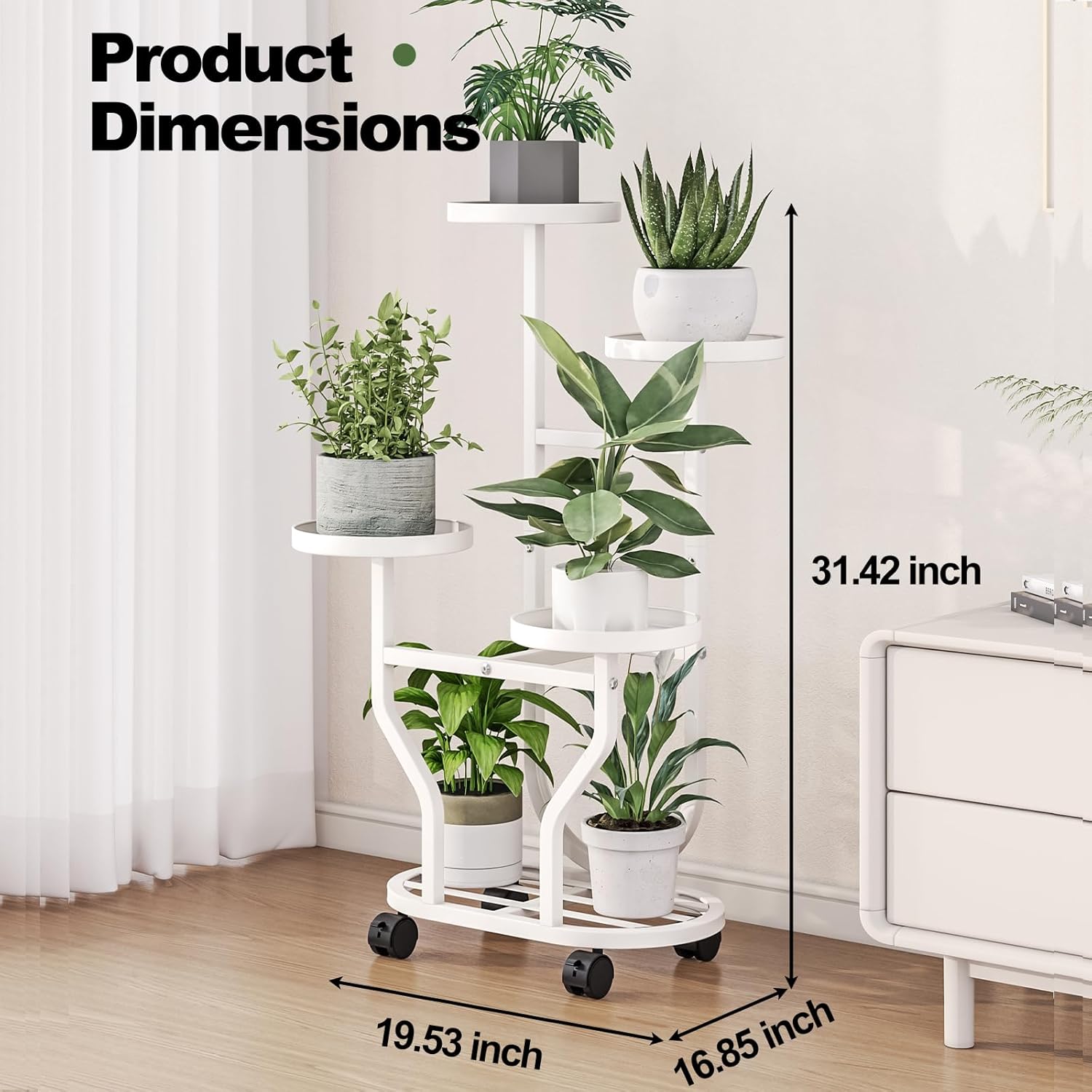 Plant Stand Indoor Outdoor 4 Tier Flower Holder with Wheels Metal Plant Shelf Corner Display Rack Multi Plants Sheleves for Living Room Garden Patio White