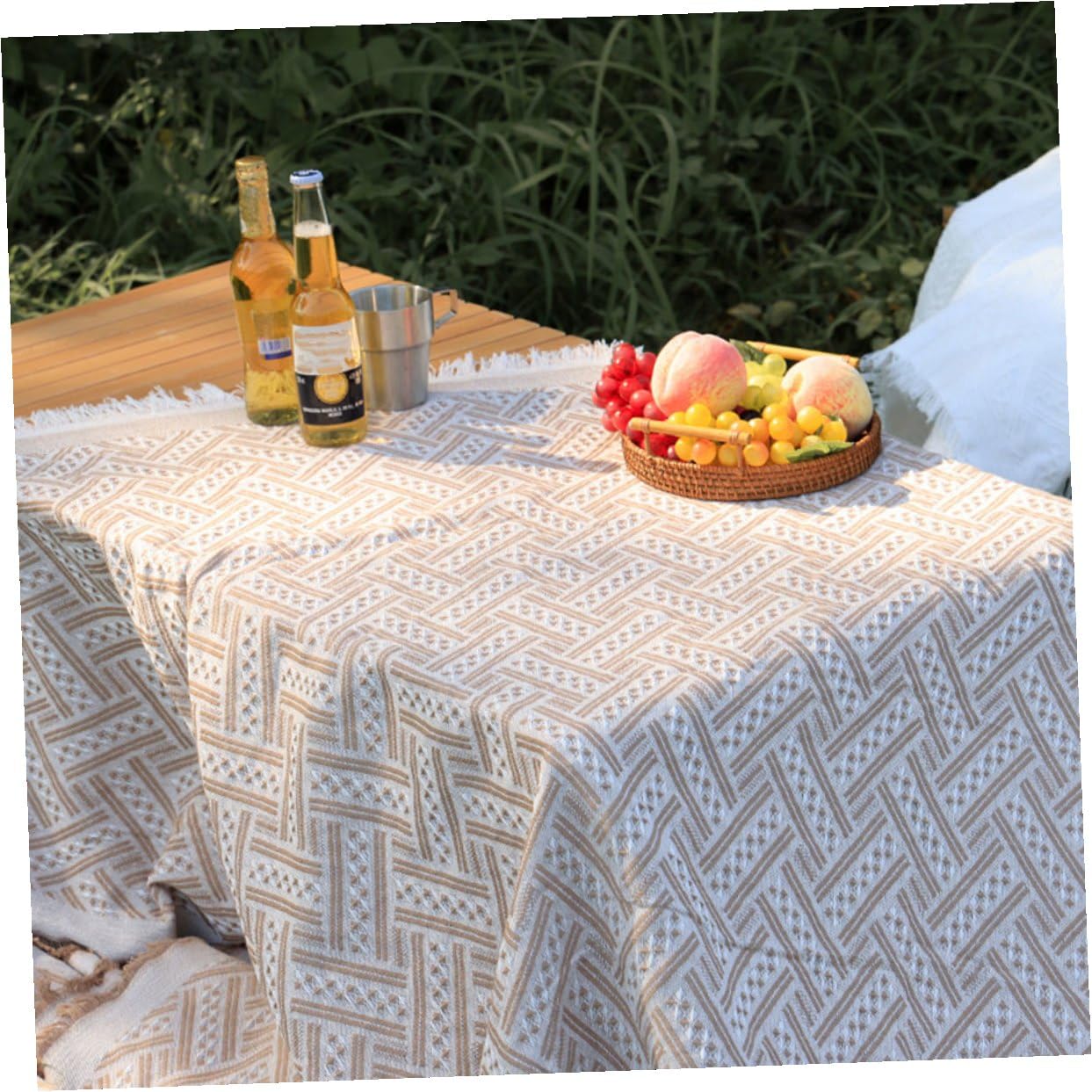Tapis de Pique-niques Portable Blanc en Polyester Coton pour Plein Air | Pliable et Léger, Usage Confort Assis, Protection Solaire, Adapté aux Pique-niques