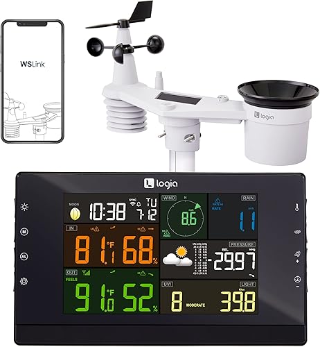 Logia Estación meteorológica inalámbrica Wi-Fi 5 en 1 con energía solar Sistema de monitoreo remoto para interiores y exteriores, temperatura,