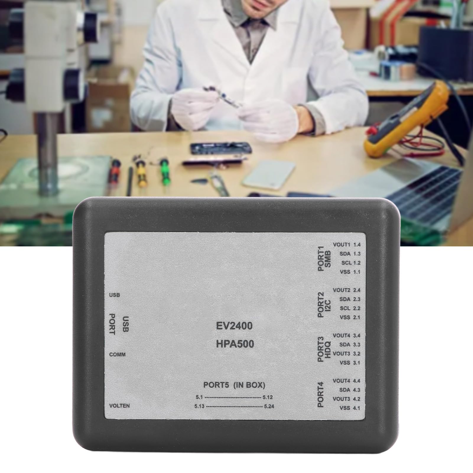 Scatola di Riparazione e Rilevamento Batteria EV2400 con Cavo, Debugger SMB, Protezione Circuito, Regolatore Tensione Automatico, Indicatore LED 3 Colori, Materiale ABS