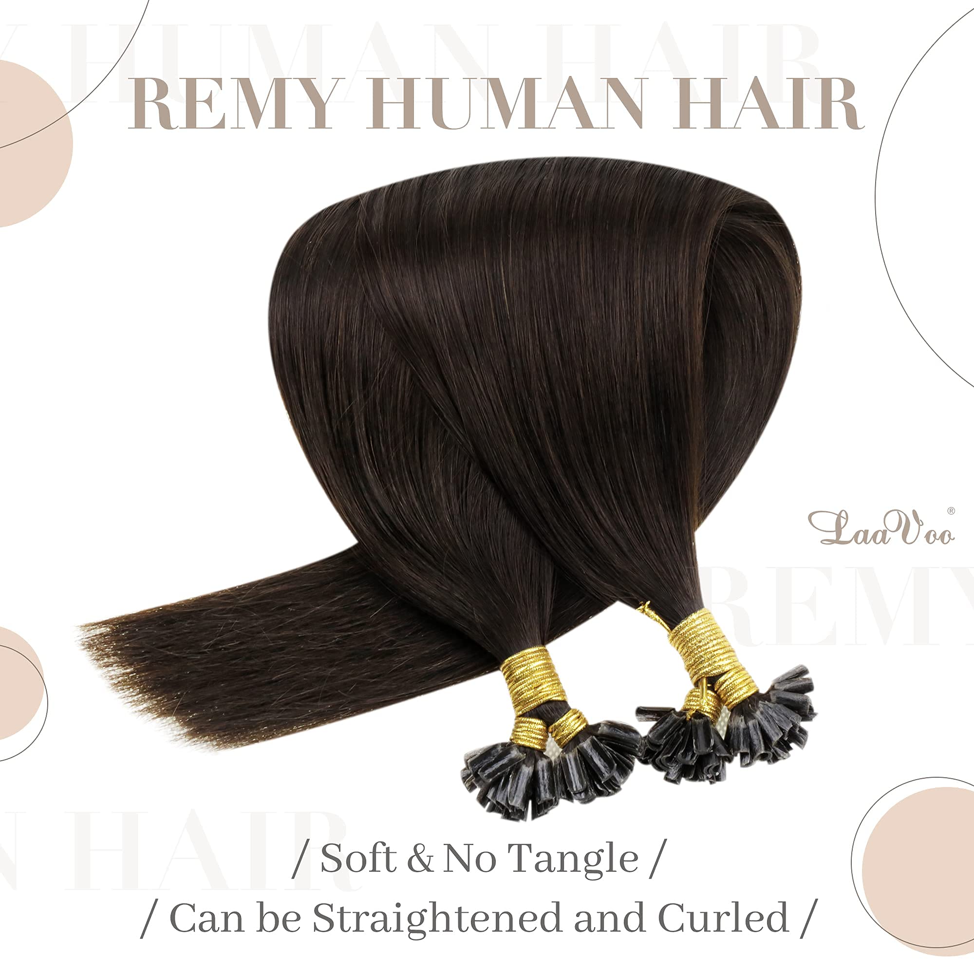 LaaVoo Dark Brown Hair Extensions U Tip Real Human Hair, Remy Straight Darkest Brown Real Hair Extensions - Image 2