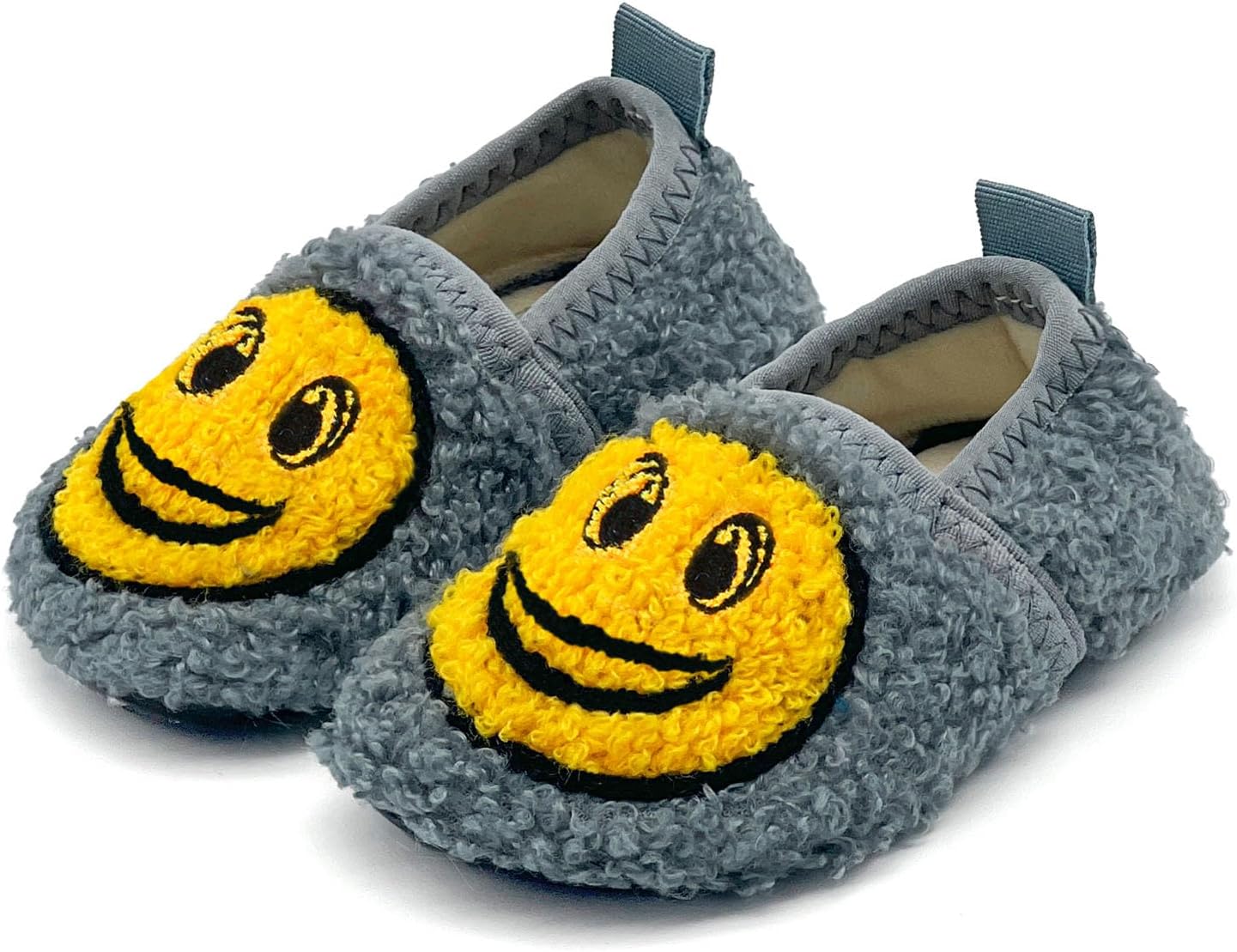 sharllen Smile Face Slippers Kids Girls Boys Plush Cute Warm Soft Happy Face Socks Shoes Fuzzy Cozy Non-Slip Toddler Slide Slippers for Little Big Kids