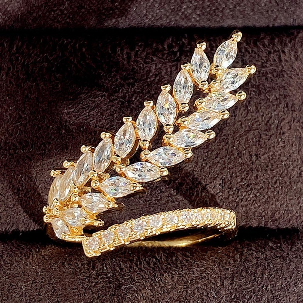 14K Gold Vine Ring, Adjustable Canary Moissanite Floral Openwork Band Jewelry for Women