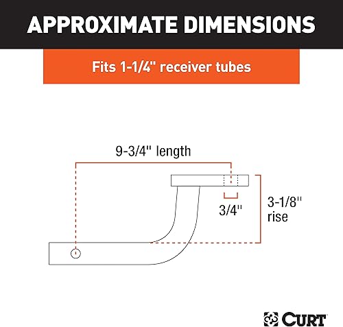 Miniatura 2 de CURT 45520 - Soporte de bola de enganche de remolque clase 2, se adapta a receptor de 1-1/4 pulgadas, 3,500 libras, orificio de 3/4 pulgadas,