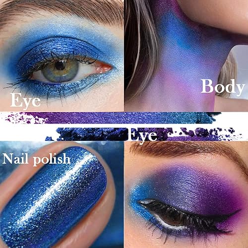 Miniatura 4 de evpct Paleta de sombra de ojos duocroma, color azul rey, morado, camaleón metálico, cromado, multicolor, gótico, festival, paleta de sombra de ojos,