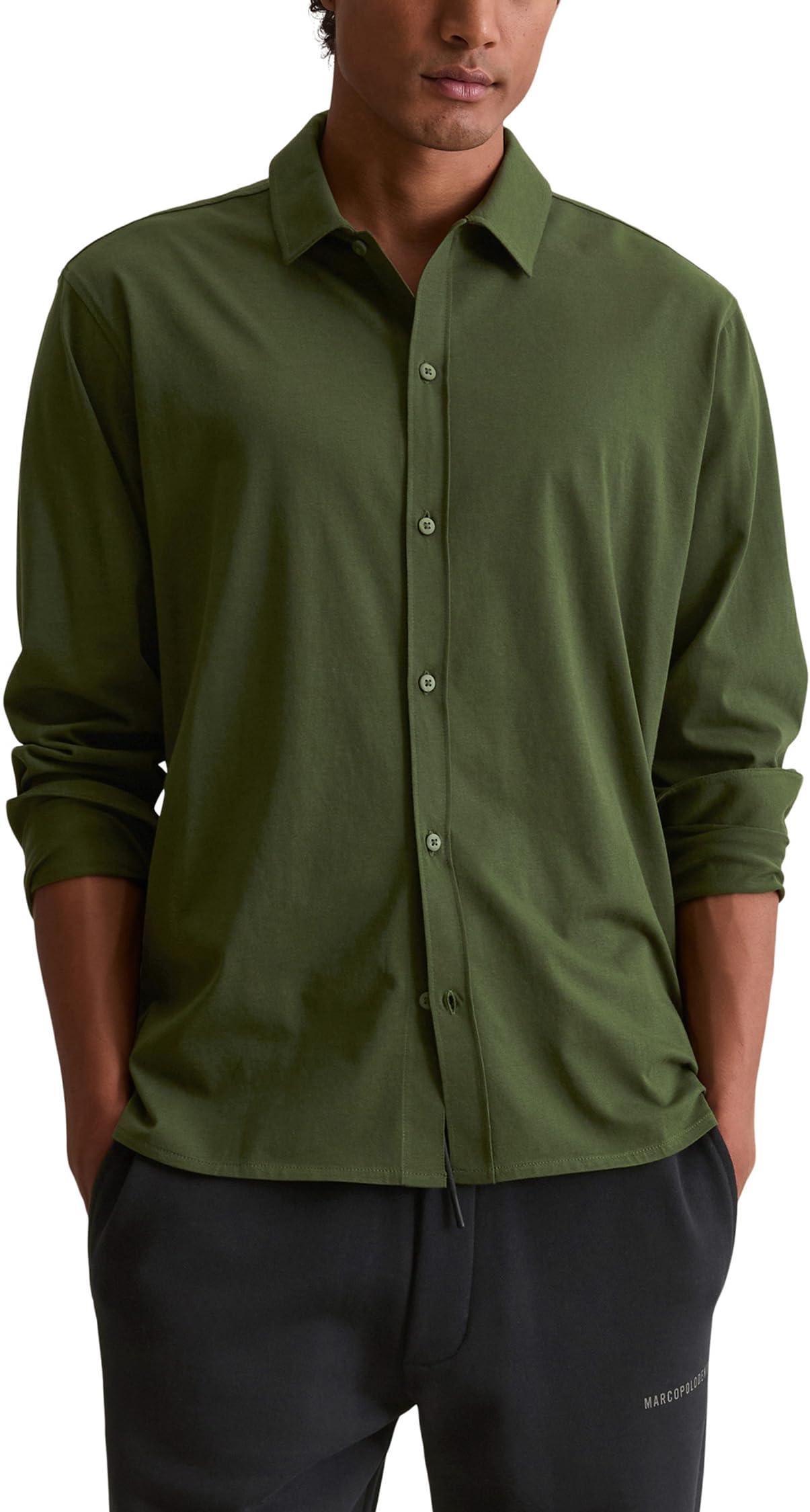 Marc OߴPolo Denim Men's Organic Cotton Jersey Shirt with Kent Collar, Green (Swamp Green), S